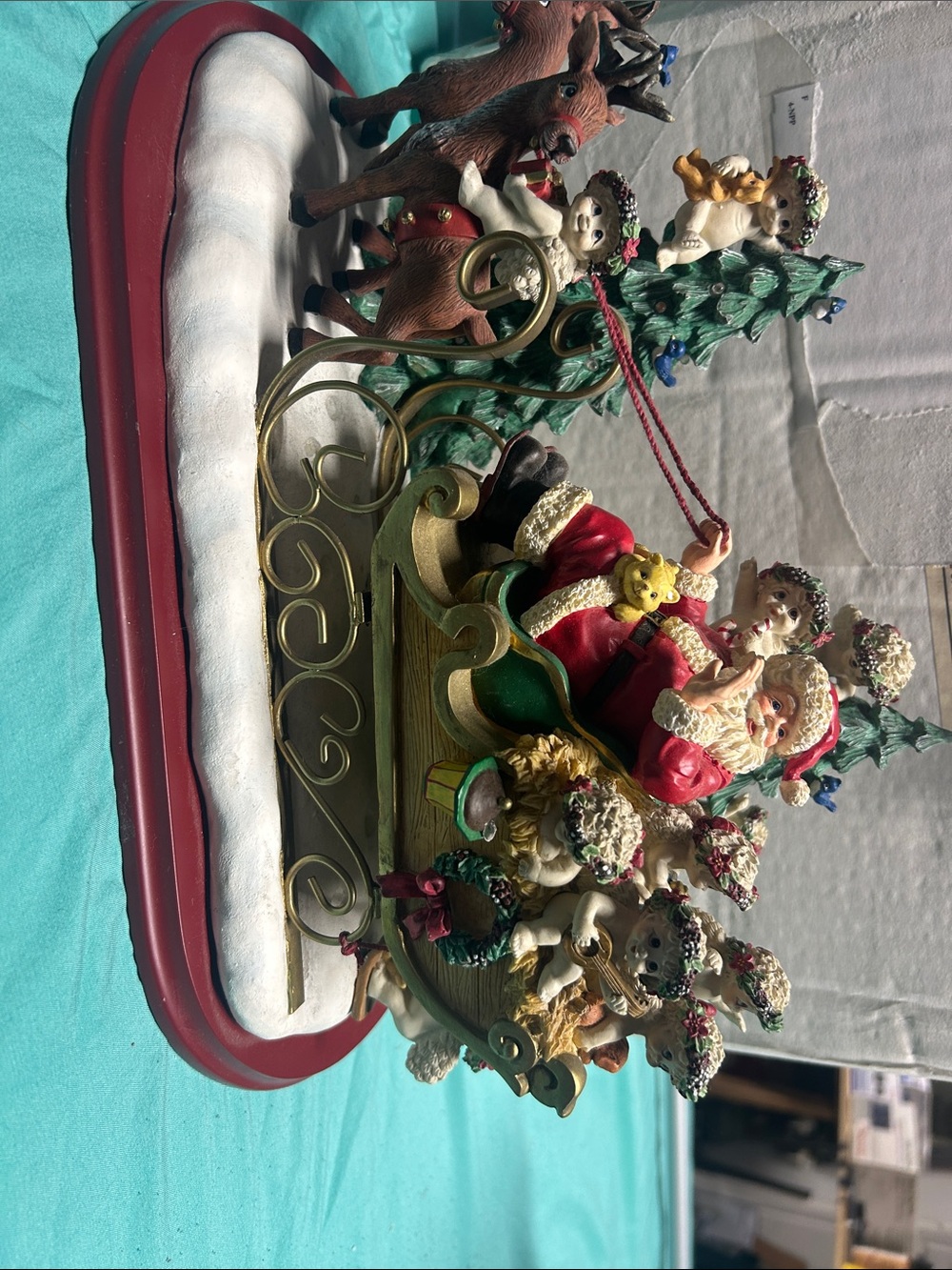 Hand-Painted Santa Sleigh Holiday Figurine - Red & Green